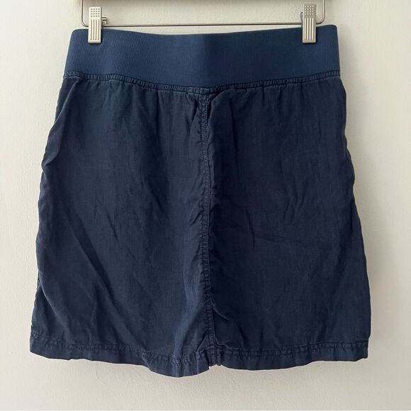 Athleta 100% Linen Skirt Navy Pull On Stretch Waist Drawstring Pockets Size 4 - Picture 3 of 6